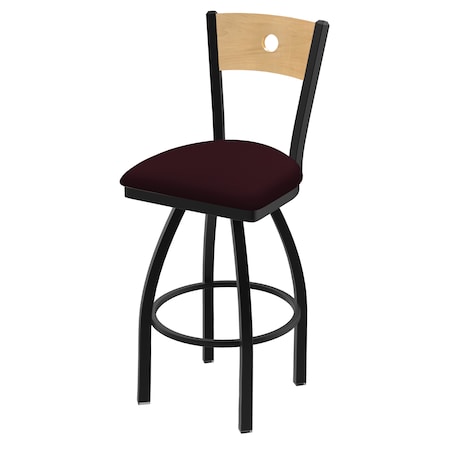 Holland Bar Stool Co 25" Swivel Counter Stool, Black Wrinkle, Nat Back, Canter Bordeaux Seat 83025BWNatMplB005
